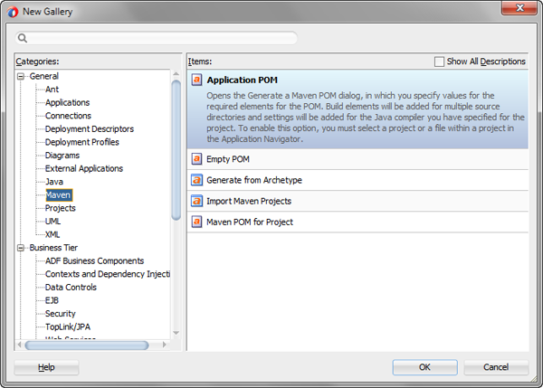 New Gallery dialog box