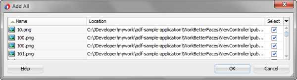 Add All dialog box of JDeveloper