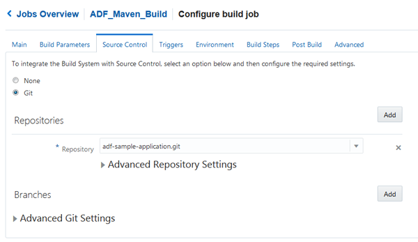 Source Control tab of the Configure Build job page