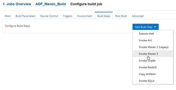Build Steps tab of the Configure Build job page