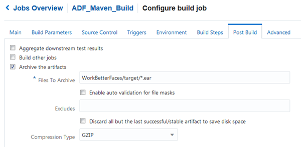 Post Build tab of the Configure Build job page