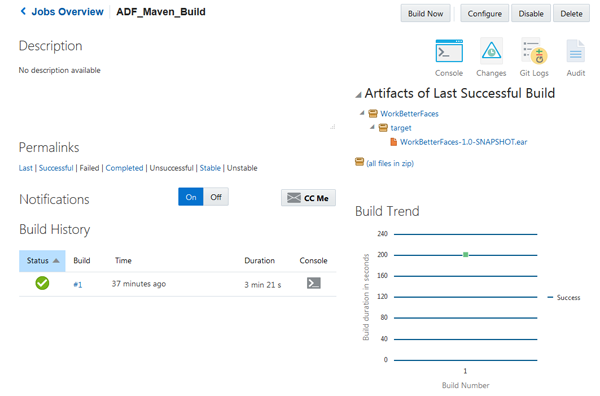 Build Details page of the job
