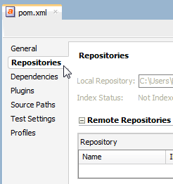 Repositories tab of the POM file editor