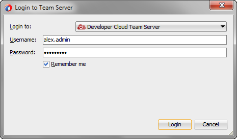 Login to Team Server dialog box