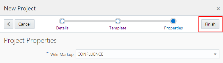 Project Properties page of the New Project wizard