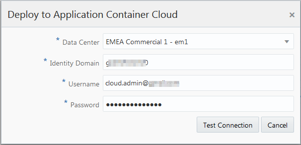 Deploy to Application Container Cloud dialog box