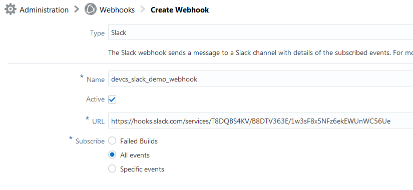 Create Webhook page