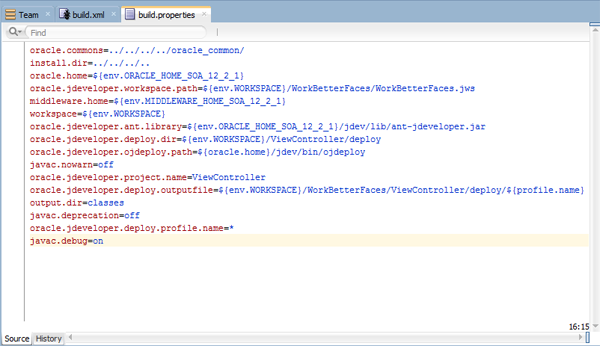 build.properties in the code editor
