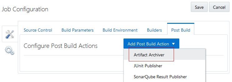 Post Build tab of the Configure Build job page
