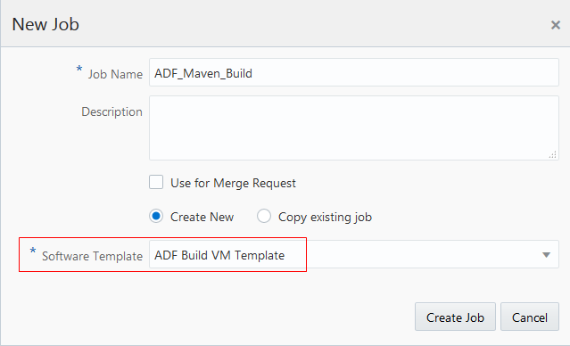 New Job dialog box