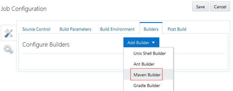 Builders tab of the Configure Build job page