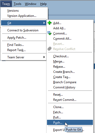 Team - Git submenu of JDeveloper