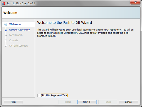 Welcome page of the Push to Git wizard