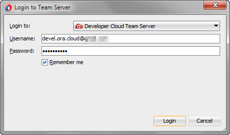 Login to Team Server dialog box