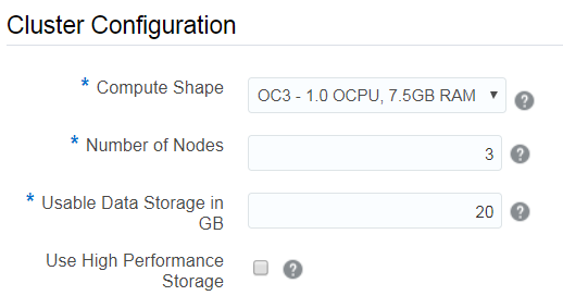 Create Service: Service Details page - Cluster Configuration subsection