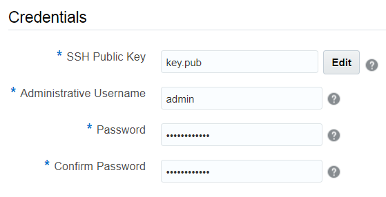 Create Service: Service Details page - Credentials subsection