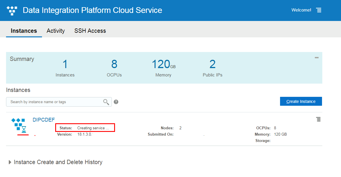 Create a Data Integration Platform Cloud Instance