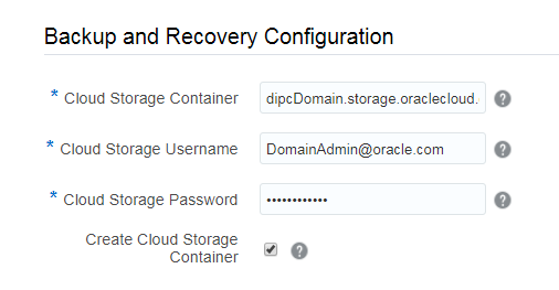Backup and Recovery fields of Data Integration Platform Cloud Create Service Wizard