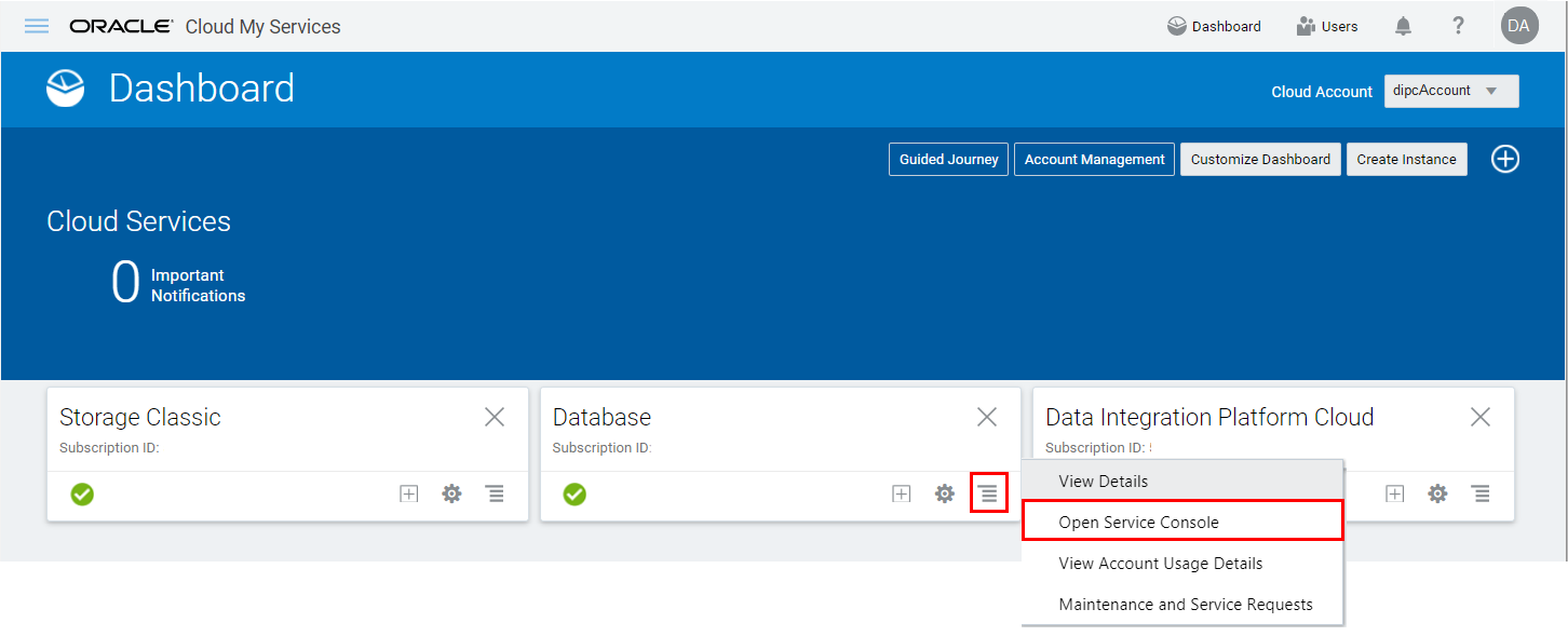 Open Srevice Console of Database Cloud