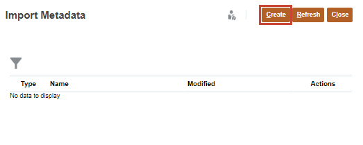 Planning Import Metadata dialog box with Create highlighted