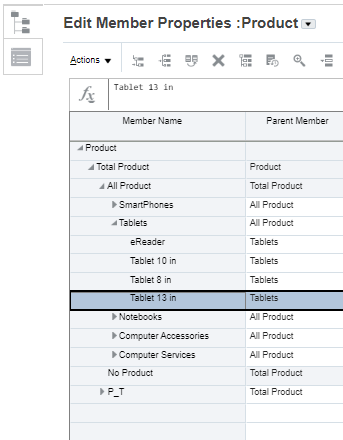 Planning OEP_FS Product dimension, with the new product displayed
