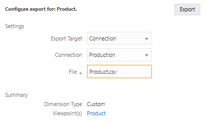 Enterprise Data Management Cloud export Product configuration