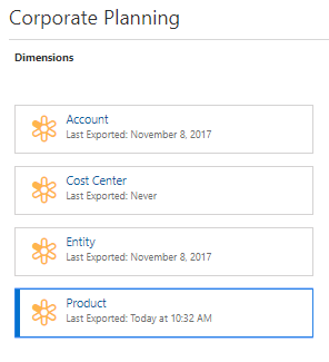 Enterprise Data Management Cloud export dimensions with Product selected