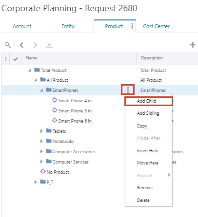 Enterprise Data Management Cloud request adding a child