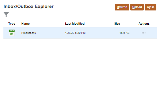 Planning Inbox/Outbox explorer with the Product.csv file displayed