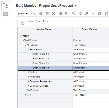Planning OEP_FS Product dimension, with the new product displayed