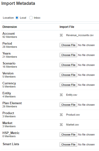 Import Metadata selections