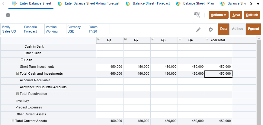 Direct Entry Balance Sheet after saving