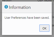 User prerferences saved message.