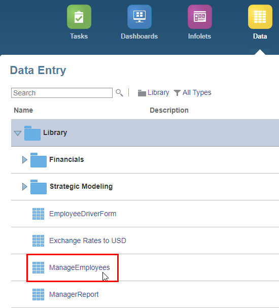 List of Data Entry Forms