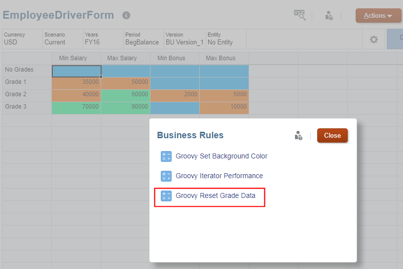The Business Rules dialog box.