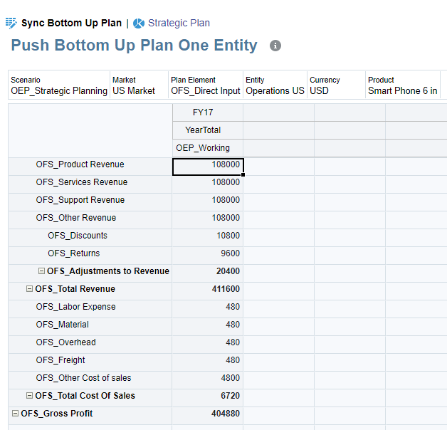 Push Bottom Up Plan One Entity form before calculating