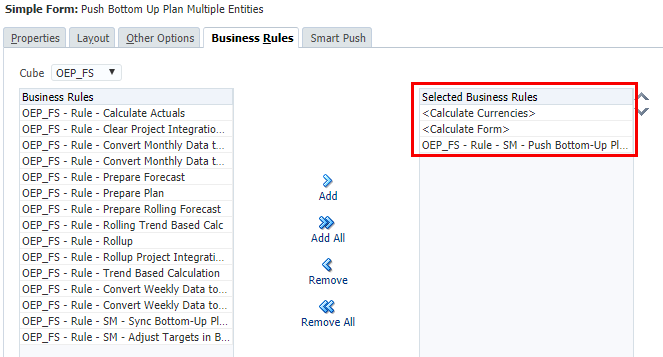 Business Rules Tab with Push Bottom-up Plans rule added