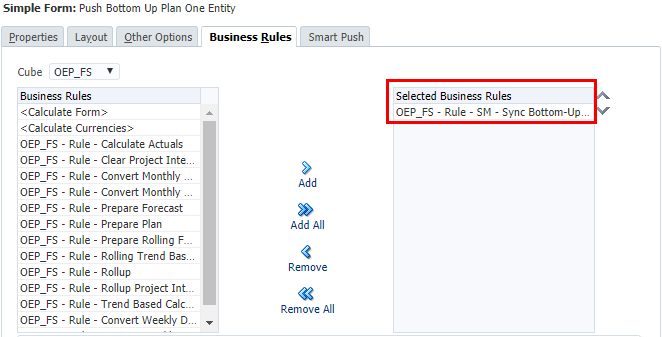 Business Rules Tab with Sync Bottom-up rule added