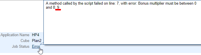 Error message created by the Groovy template