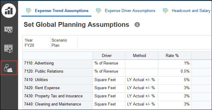 Expense Trend Assumptions Tab with Other Expenses Highlighted