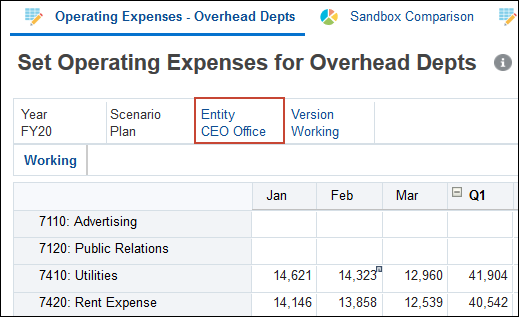 Set Operating Expenses for Overhead Depts Form with CEO Office