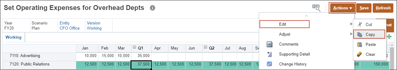 Expense Form with Actions Edit Copy Menu