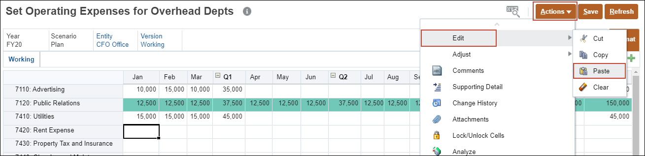 Form with Edit Menu and Paste Highlighted