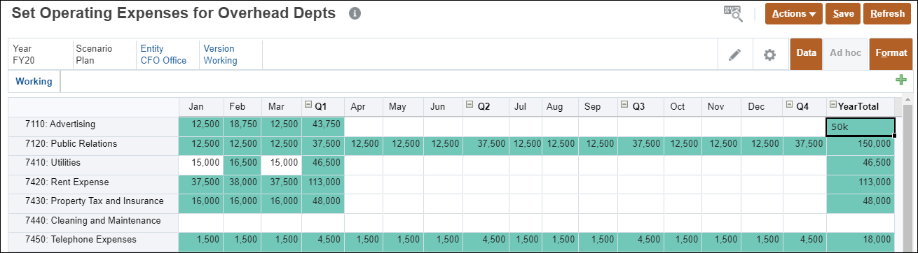 Expense form with Advertising YearTotal Highlighted
