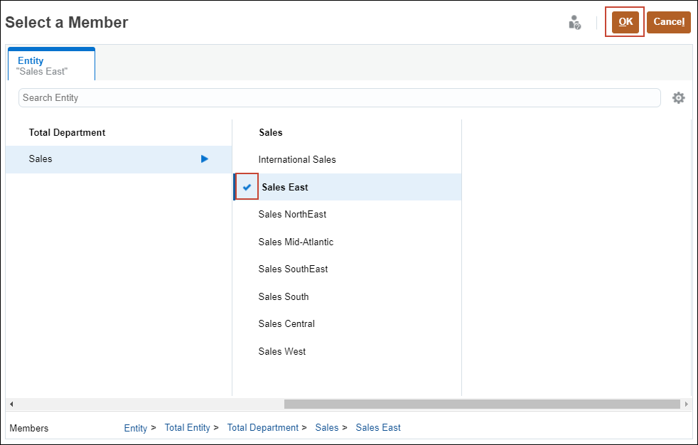 Select Member Ok Highlighted