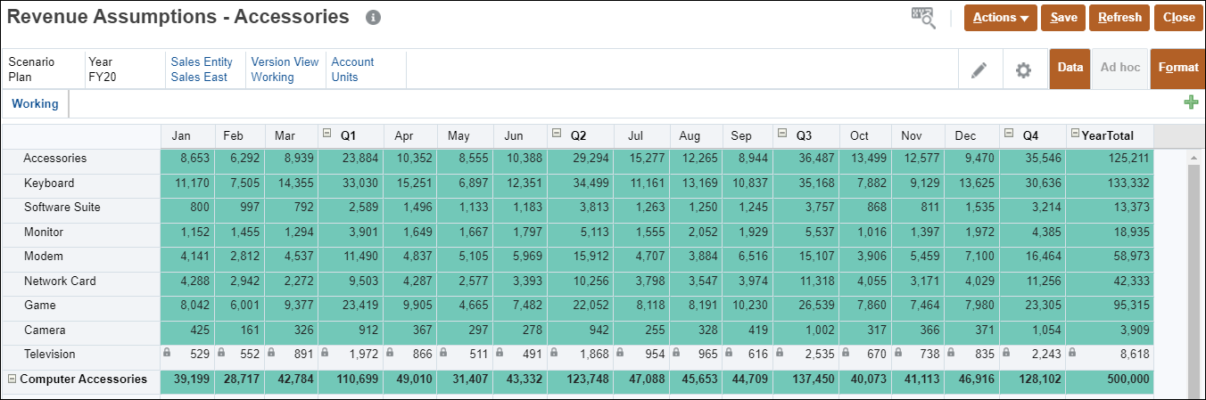 Revenue Assumptions Accessories after Grid Spread