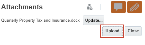 Attachments Dialog after selecting file