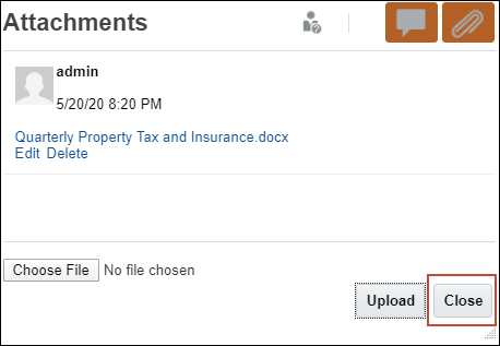 Attachment Dialog with Close Highlighted