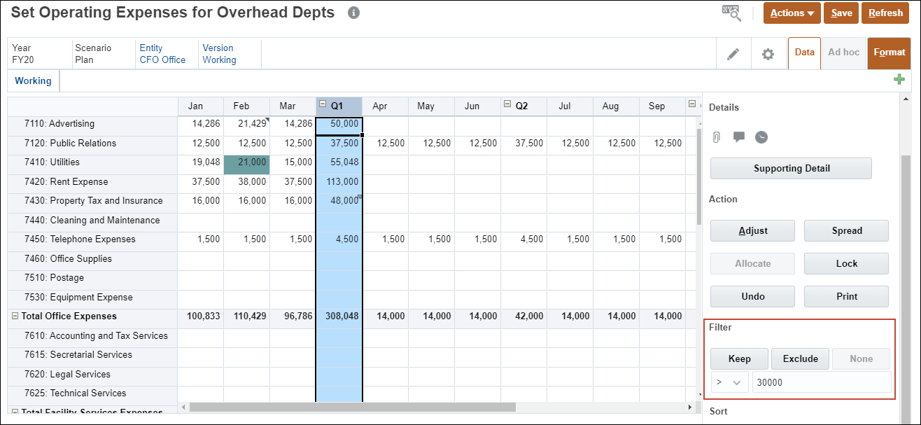 Expense form with Data Dialog Open and Filter Highlighted