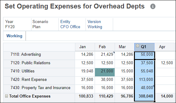 Expense Form Filtered on Q1